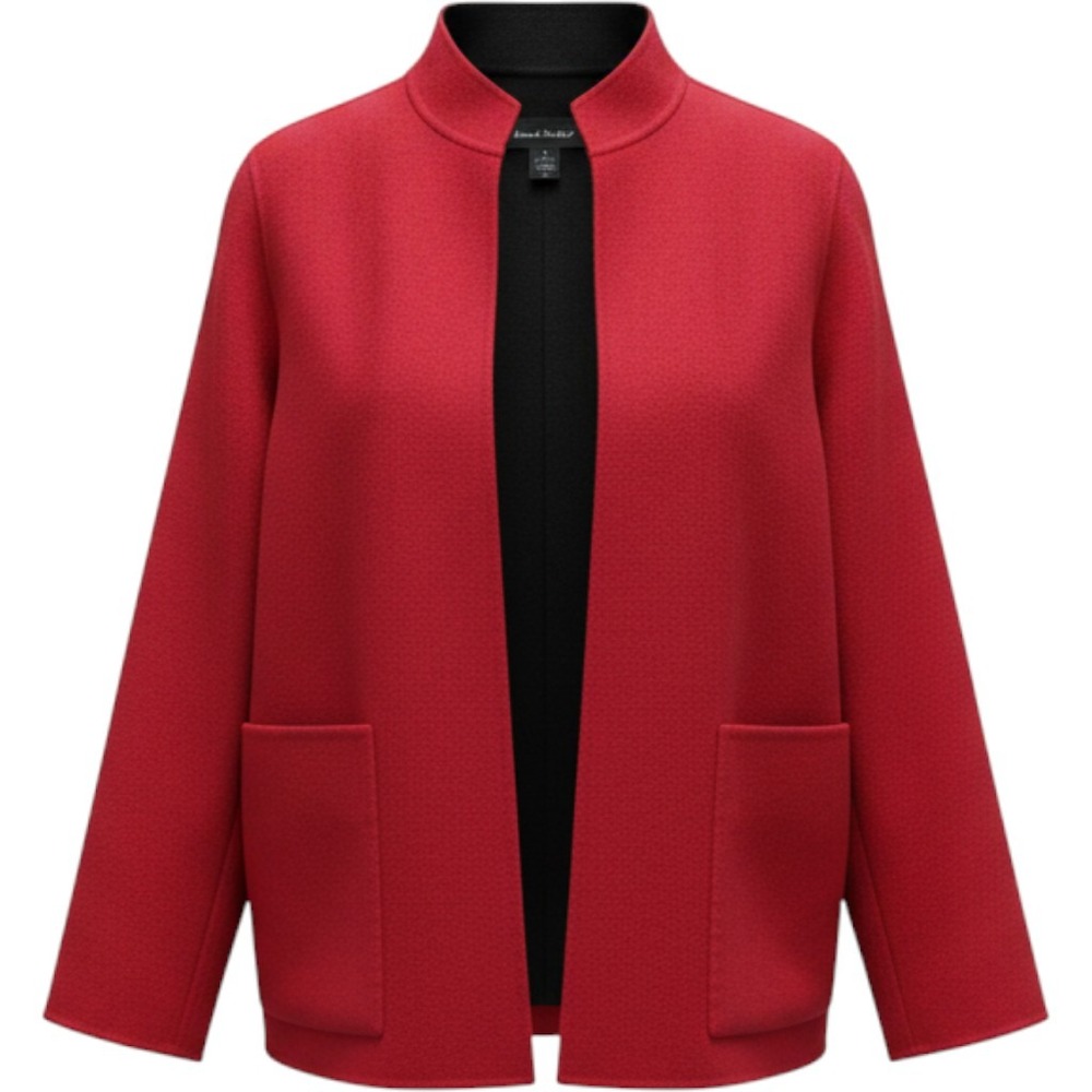 Alexandra Bartlett Red 100% Wool Open Front Jacket Mock Neck Pockets Size L